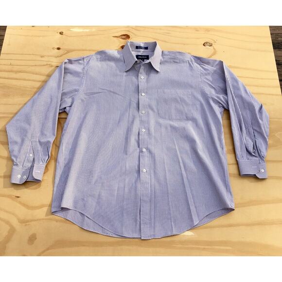 NAUTICA Button Down Classic Fit Dress Shirt Stripe‎ Men's White Blue Pink SZ. 17 - Picture 1 of 7